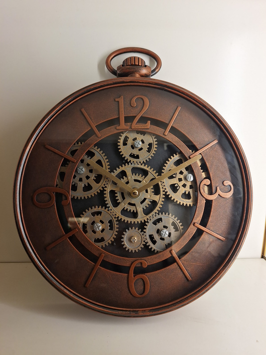Moving Gear Stop Clock Design Wall Clock (Brown)